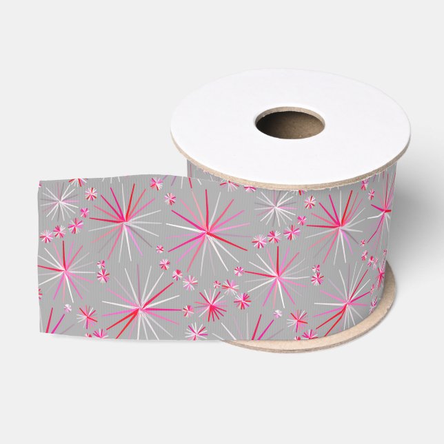 Ruban Gros-grain Motif Spoutnik du milieu du siècle, Grey et Fuchsi (Bobine)