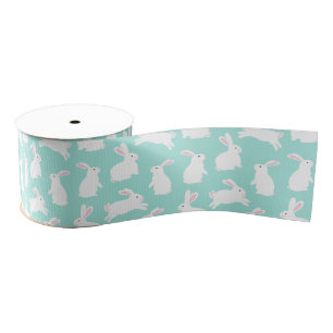 Ruban Gros-grain Motif Spring White Bunnies