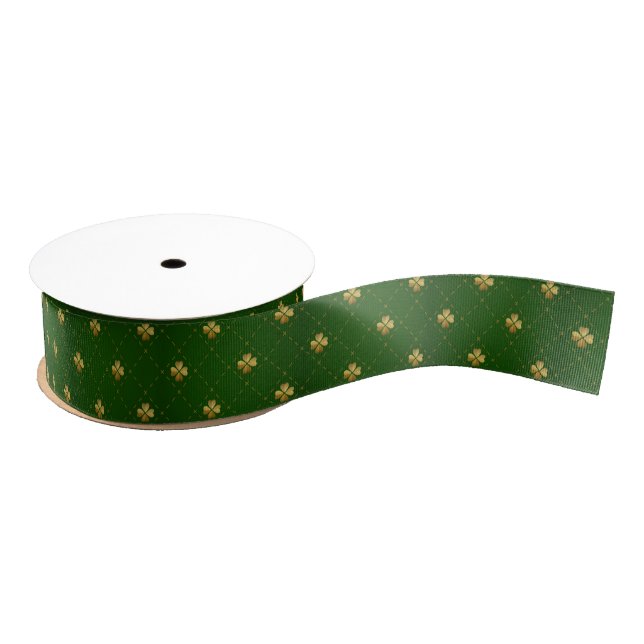 Ruban Gros-grain Motif vert d'or de trèfle (Bobine)