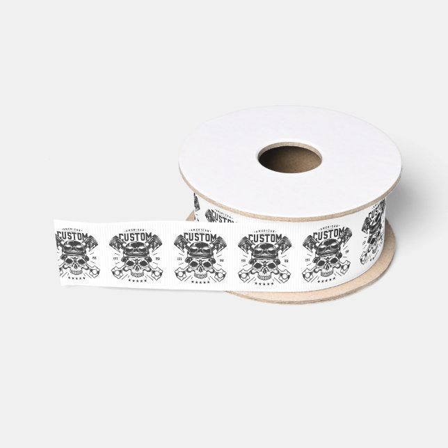 Ruban Gros-grain Motocyclettes personnalisées Viking Skull (Bobine)