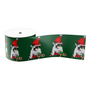 Ruban Gros-grain Noël à l'anglaise du Mur Père Noël Bulldog