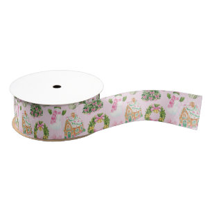 Ruban Gros-grain Noël rose et vert Preppy