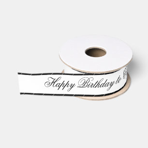 Ruban Gros-grain Noir Blanc Simple Joyeux Nom d'Anniversaire