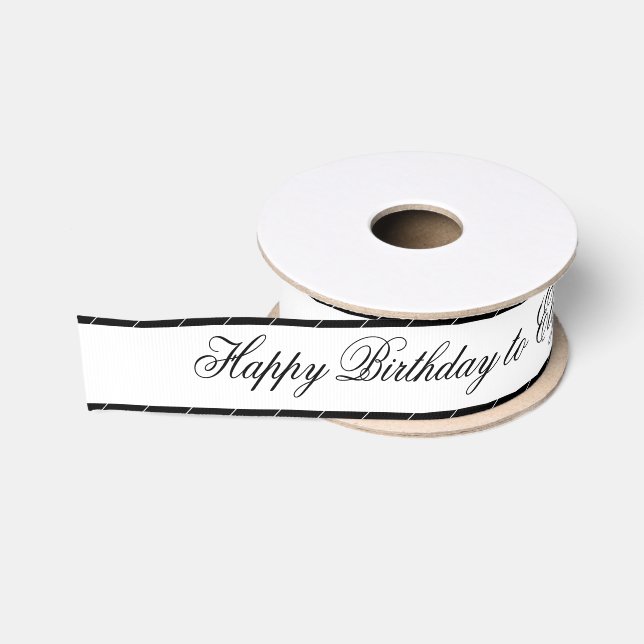 Ruban Gros-grain Noir Blanc Simple Joyeux Nom d'Anniversaire (Bobine)