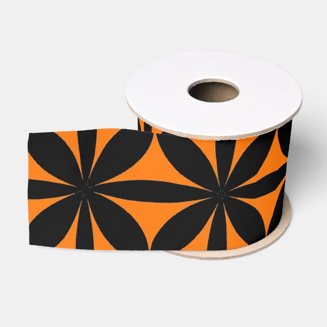 Ruban Gros-grain Noir et Orange moderne / Rétro Imprimer (Bobine)