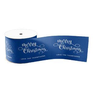 Ruban Gros-grain Nom du script blanc Bleu Joyeux Noël
