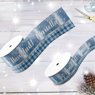 Ruban Gros-grain Nom Joyeux Noël Élégant Bleu Espagnol
