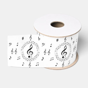 Ruban Gros-grain Notes de musique, stylish, noir et blanc