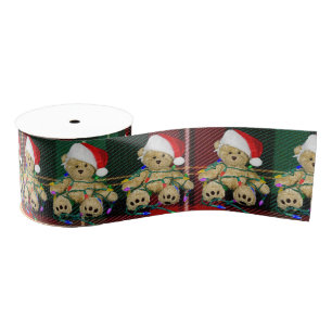 Ruban Gros-grain Ours en peluche emmêlés dans les lumières de Noël 