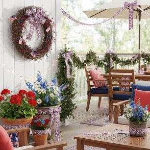 Ruban Gros-grain paisley rouge et bleu