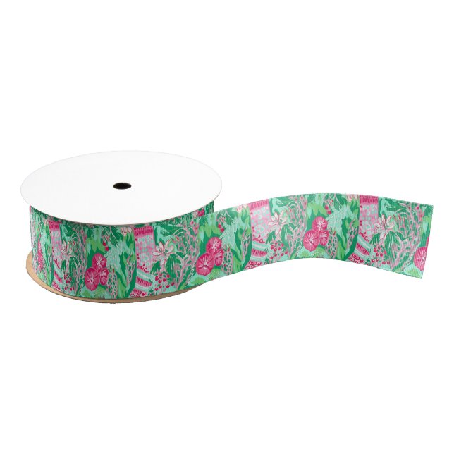 Ruban Gros-grain Palm Beach Aquarelle de Noël Aquarelle rose Bas (Bobine)