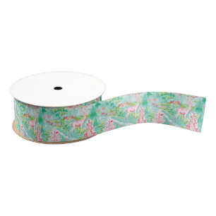 Ruban Gros-grain Palm Beach Aquarelle de Noël rose et vert cerf