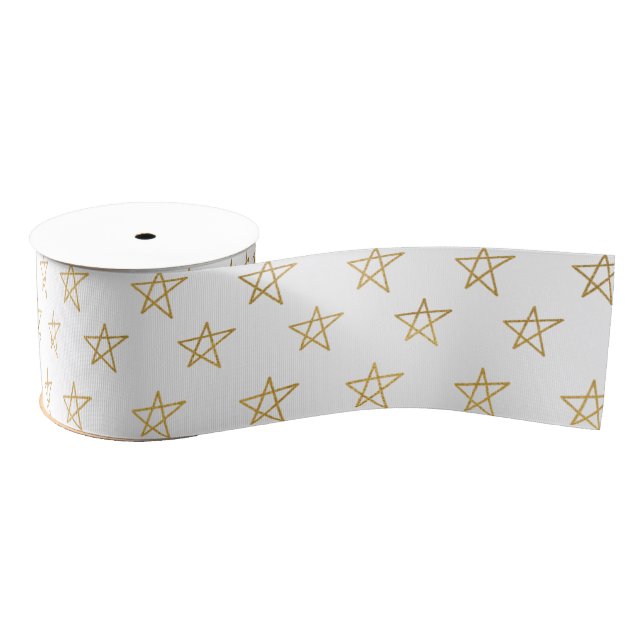 Ruban Gros-grain Papier Tissu brillant brillant des étoiles d'or bl (Bobine)