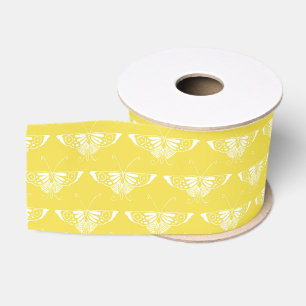 Ruban Gros-grain Papillon Art déco stylisé - jaune et blanc