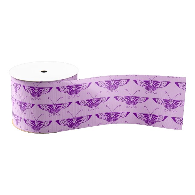Ruban Gros-grain Papillon Art déco stylisé - violet et orchidée (Bobine)