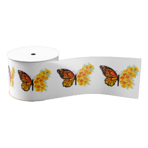 Ruban Gros-grain Papillon Fleur avec Pavot de Californie Jaune