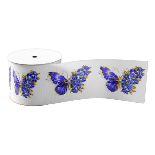 Ruban Gros-grain Papillon Saphir Fleur
