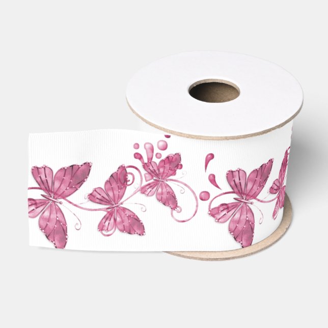 Ruban Gros-grain Papillons roses Ribbon Spool (Bobine)