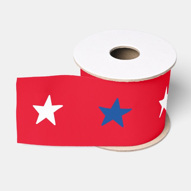 Ruban Gros-grain Patriotique rouge blanc et bleu étoiles motif vaca (Bobine)