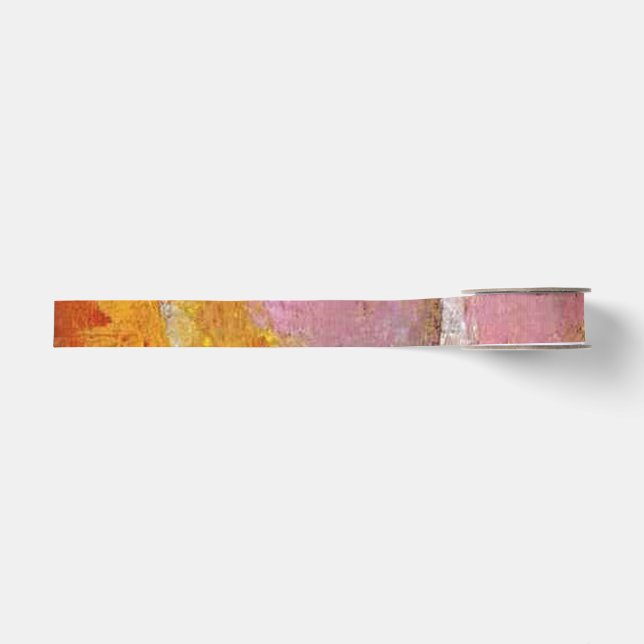 Ruban Gros-grain Paul Klee Senecio Peinture rose jaune orange (Devant)