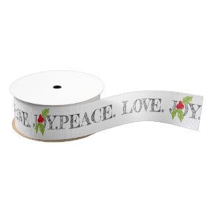 Ruban Gros-grain Peace Love Jove Noël Festive Holly Holidays