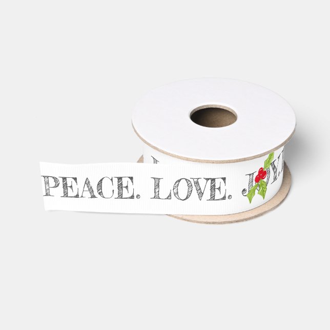 Ruban Gros-grain Peace Love Jove Noël Festive Holly Holidays (Bobine)