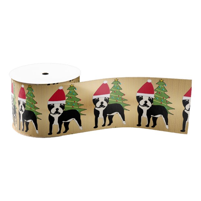 Ruban Gros-grain Père Noël Cartoon Boston Terrier (Bobine)