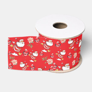 Ruban Gros-grain Père Noël Flamant Tropical Motif de Noël