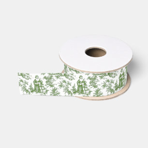 Ruban Gros-grain Père Noël toile de Noël verte
