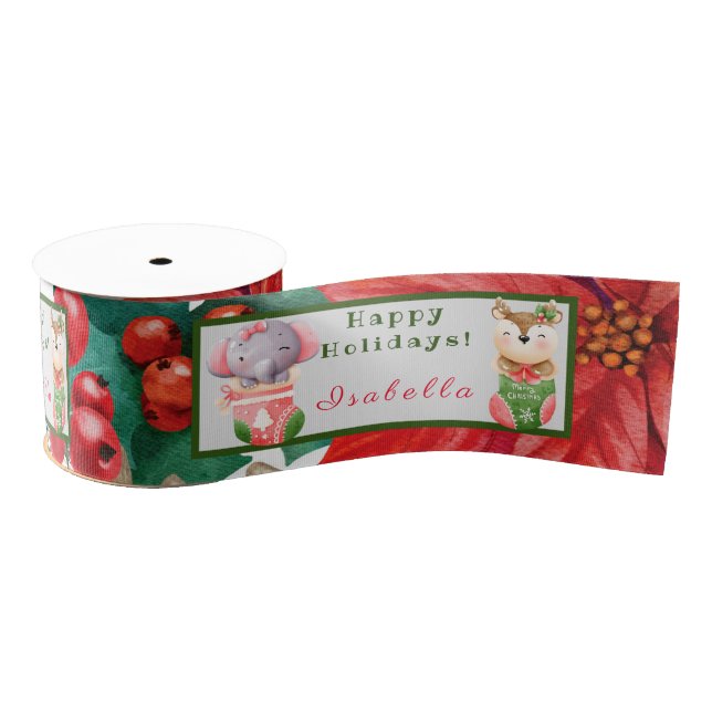 Ruban Gros-grain Personnaliser des éléphants et des cerfs Texte et  (Bobine)