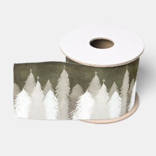 Ruban Gros-grain Pins recouverts de neige blanche et grise