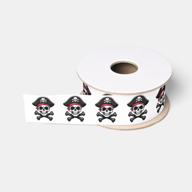 Ruban Gros-grain Pirate crâne et os croisés (Bobine)
