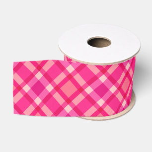 Ruban Gros-grain Plaid moderne du milieu du siècle, rose et vin de