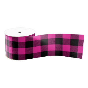 Ruban Gros-grain Plaid Rose chaud rose et noir