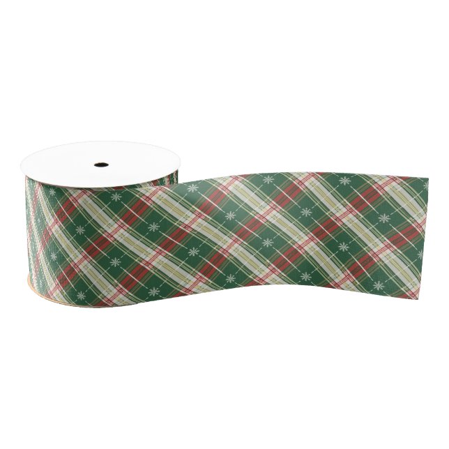 Ruban Gros-grain Plaid vert avec blanc, or et rouge (Bobine)
