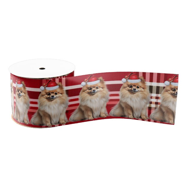 Ruban Gros-grain Pomeranian Red Holiday Plaid Funny Dog Christmas (Bobine)
