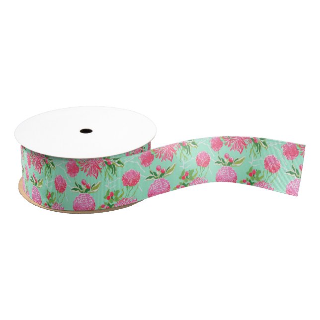 Ruban Gros-grain Preppy Palm Beach Motif de fleurs tropicales (Bobine)