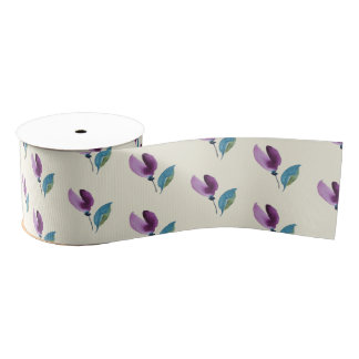 Ruban Gros-grain Purple Green Floral Watercolor Hand-painted