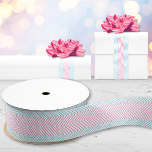 Ruban Gros-grain Rayure Chevron Zeta en rose et aqua