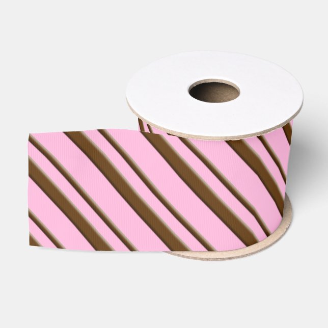 Ruban Gros-grain Rayures de sucrerie, rose et brun chocolat (Bobine)