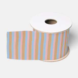 Ruban Gros-grain Rayures Ocres, Roses et Bleues