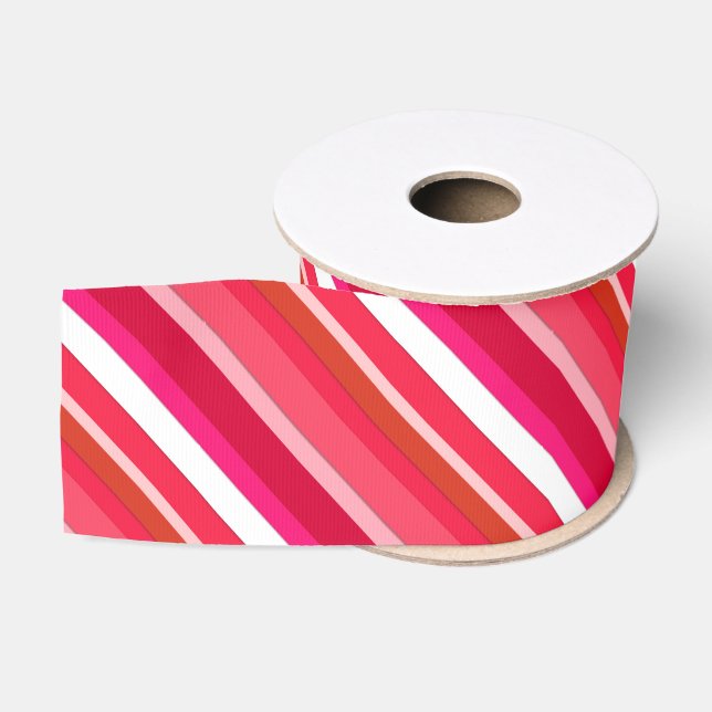 Ruban Gros-grain Rayures posées de sucrerie - rouge, rose et blanc (Bobine)