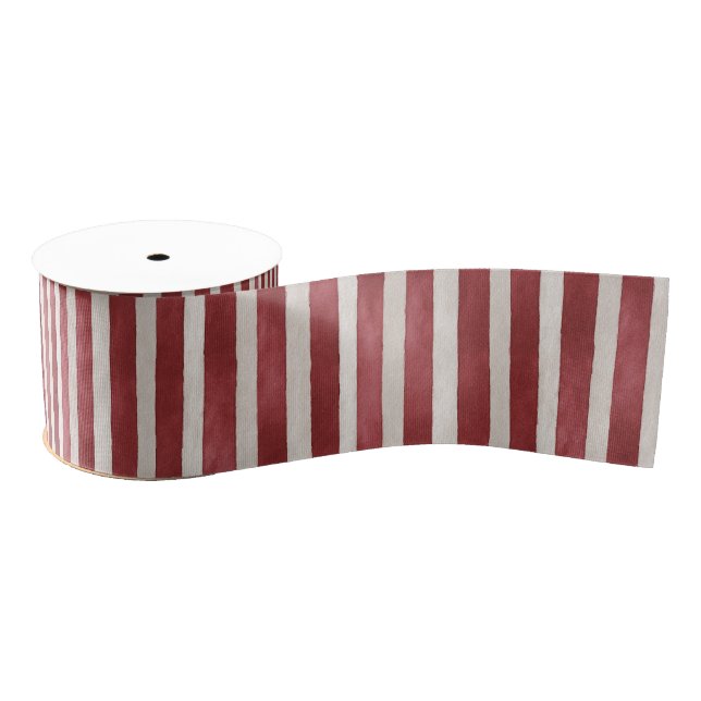 Ruban Gros-grain Red Cream Stripes Christmas (Bobine)