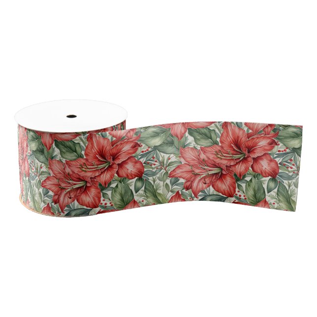 Ruban Gros-grain Red Giant Amaryllis Holiday (Bobine)