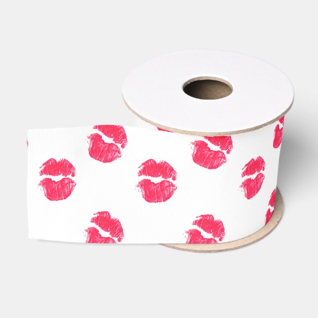 Ruban Gros-grain Red Lips Kiss Baisers Motif Saint Valentin Amour (Bobine)