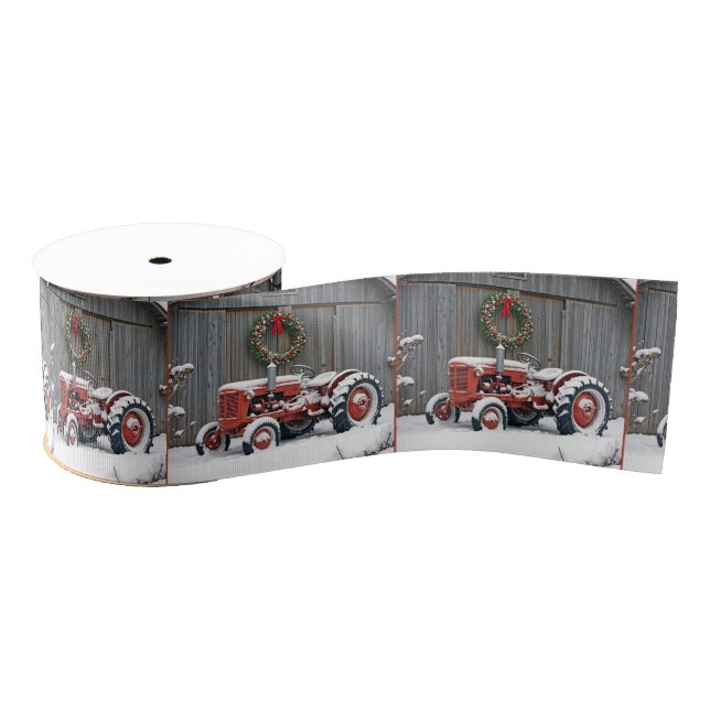 Ruban Gros-grain Red Tractor With Christmas Wreath (Bobine)