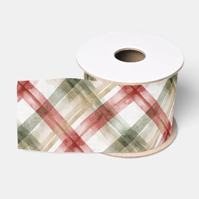 Ruban Gros-grain Red White Green Plaid Stripes Christmas (Bobine)
