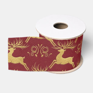Ruban Gros-grain Renne en cuir doré rouge de Noël