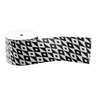 Ruban Gros-grain Retro Black White Lozengs Motif moderne