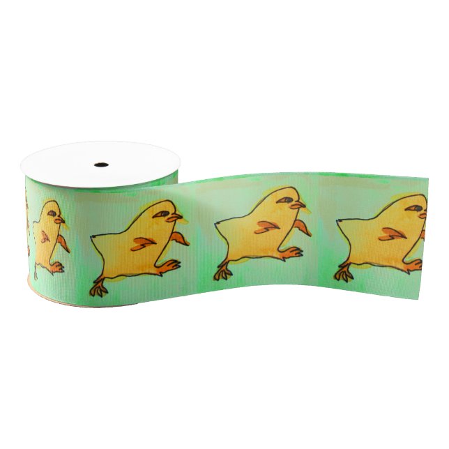 Ruban Gros-grain Retro Pâques art mignon Poussins jaune Pâques (Bobine)